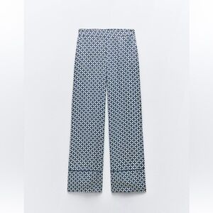 Zara Blue and White Patterned Wide Leg Pants